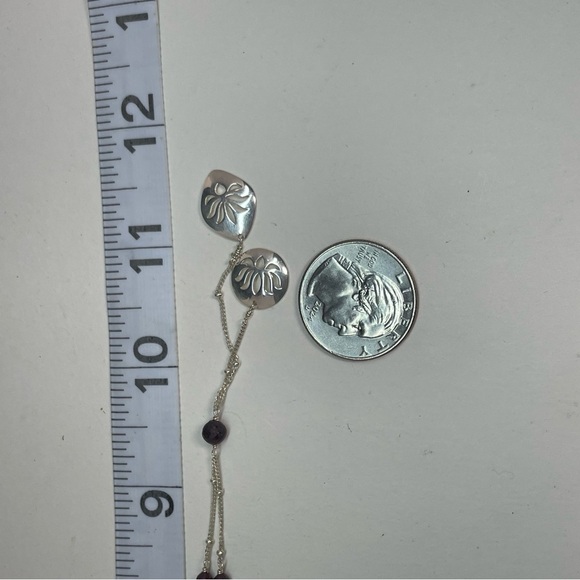 Satya Signed Silver Open Work Lotus Double Pendant Lariat Necklace - Picture 3 of 9